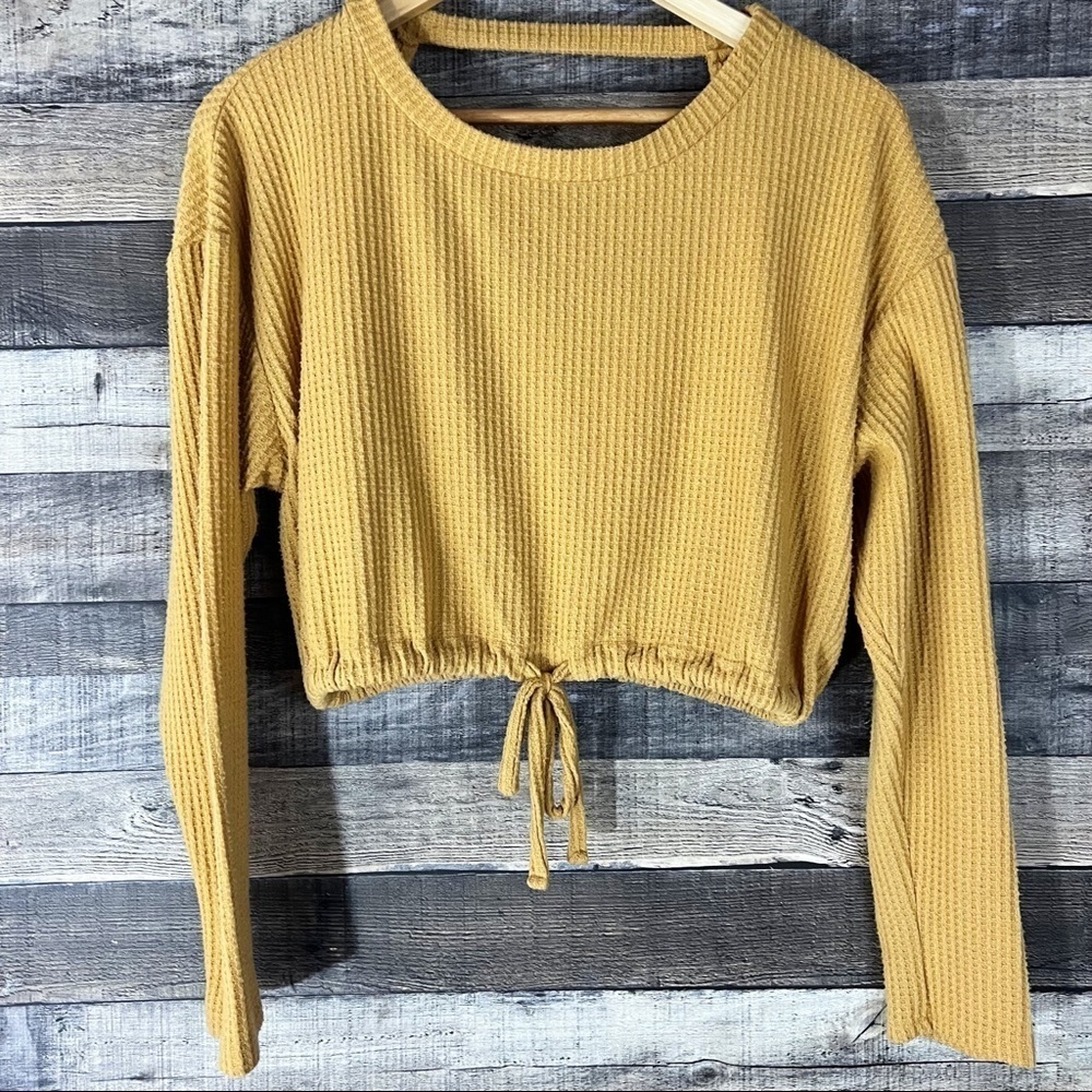 Aeropostale Seriously Soft Mustard‎ Waffle Knit Open Back Crop Top M Lounge